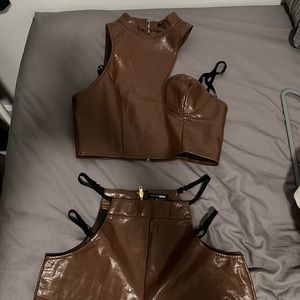 Fashion Nova Faux Brown leather set!